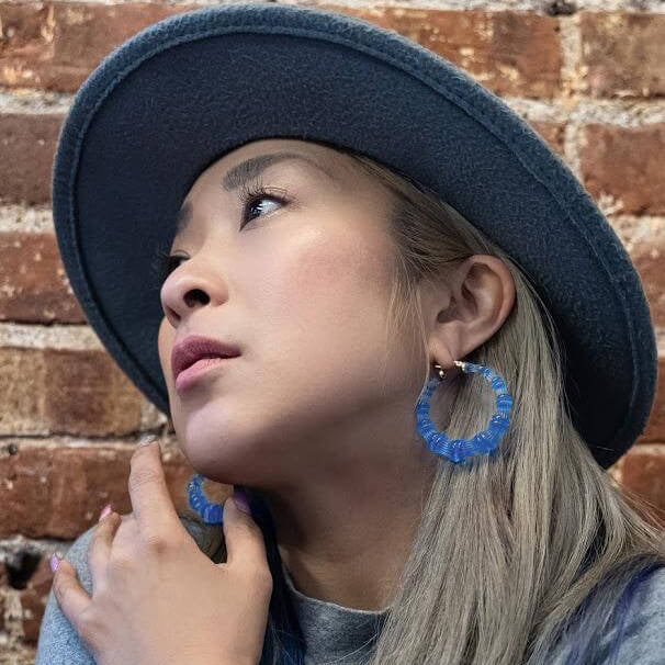 TEEK - Blue Lucite Bamboo Hoop Earrings JEWELRY TEEK GNH
