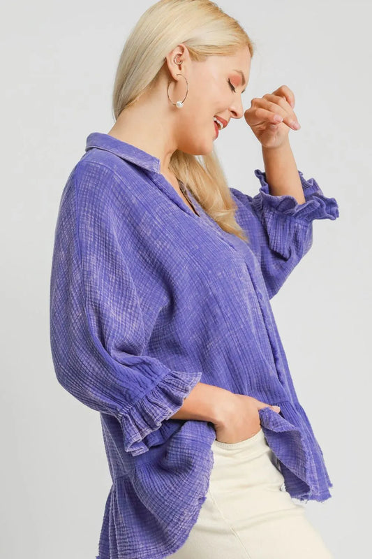 TEEK - Electric Purple Plus Size Mineral Washed Gauze Top TOPS TEEK Trend