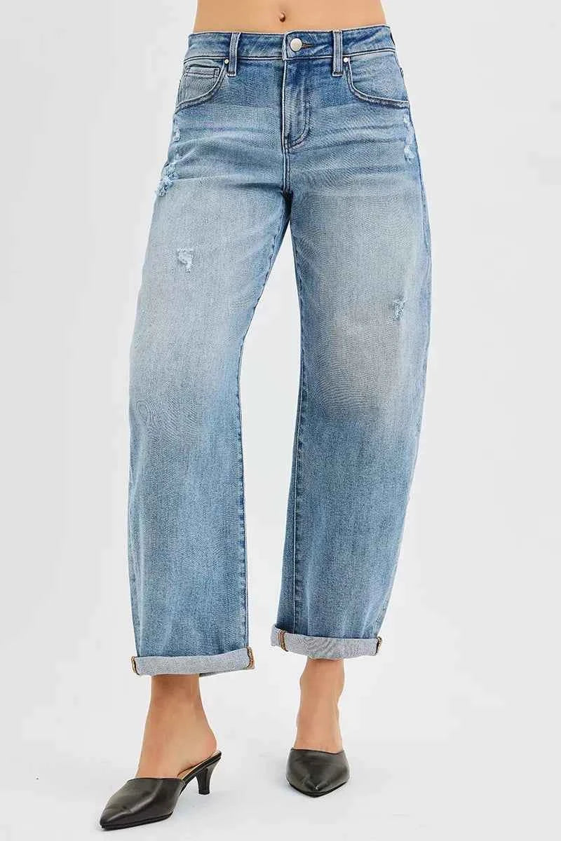 TEEK - Full Size Slouchy Ankle Length Cuffs Barrel Jeans Plus Size JEANS TEEK Trend