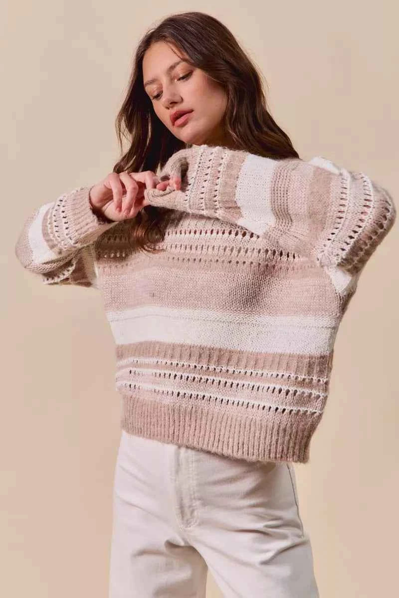 TEEK - Variegated Stripe Textured Loose Fit Sweater TOPS TEEK Trend
