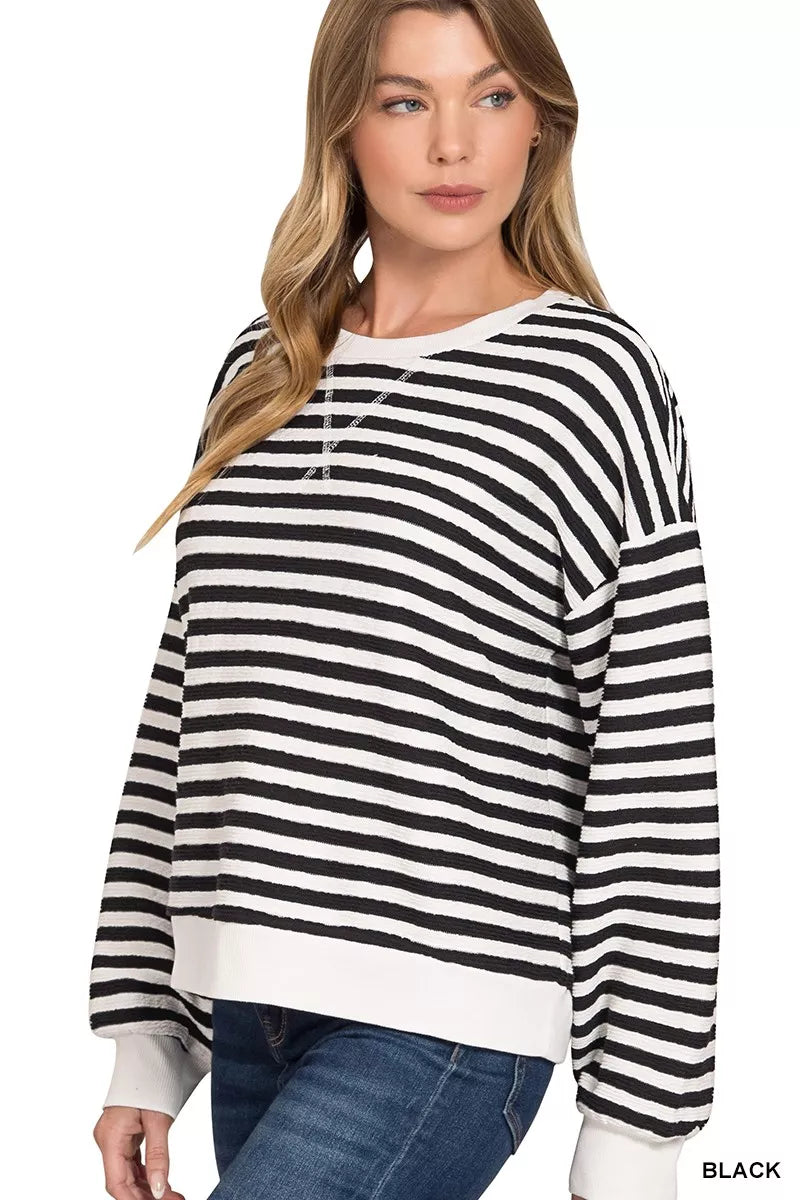TEEK - Striped Round Neck Sweatshirt TOPS TEEK Trend