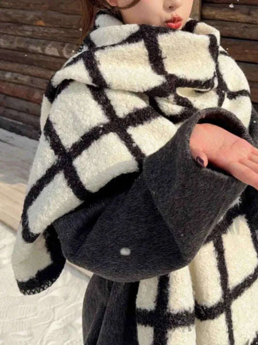 Plaid Pattern Winter Scarf Trendsi