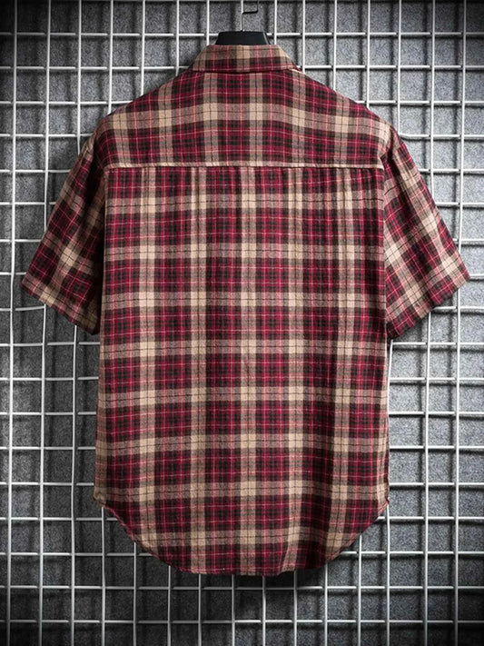 TEEK - Mens Plus Size Casual Plaid Short Sleeve Shirt TOPS TEEK Trend
