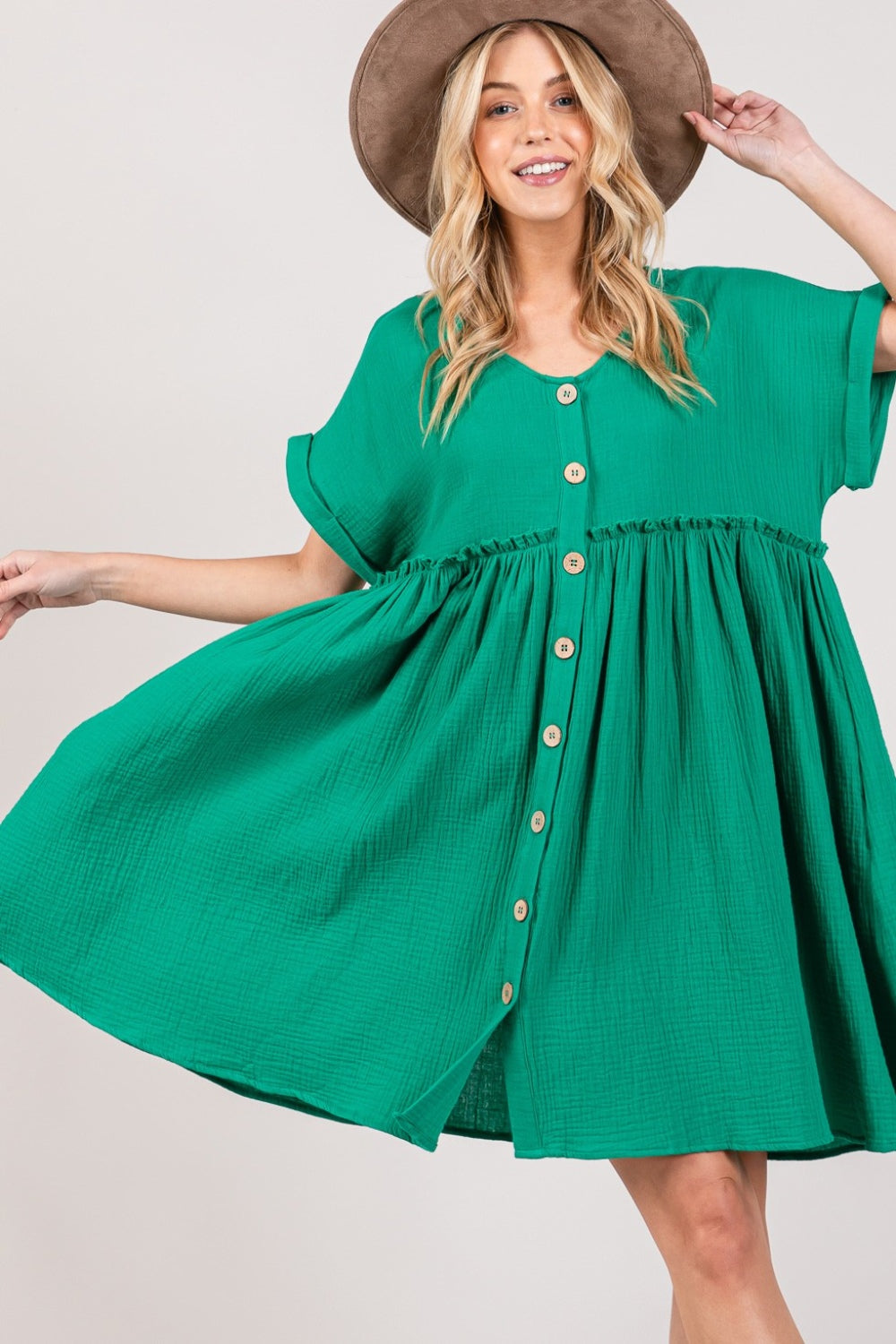 TEEK - Kelly Green Button Up Short Sleeve Dress DRESS TEEK Trend