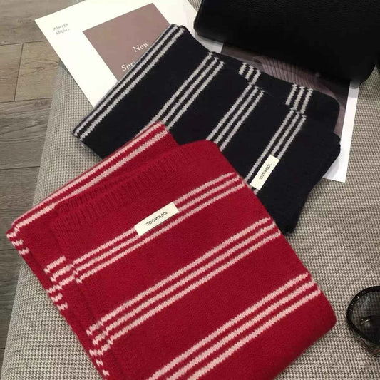 Wool Striped Contrast Knit Warm Scarf Trendsi