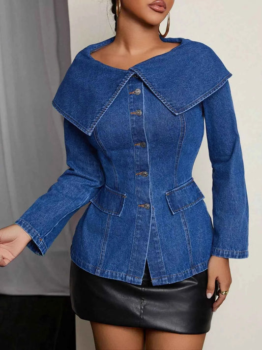 TEEK - Button-Front Long Sleeve Denim Top TOPS TEEK Trend