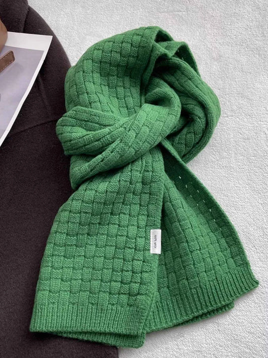 Wool Woven Pattern Knitted Scarf Trendsi Dark Green ONESIZE