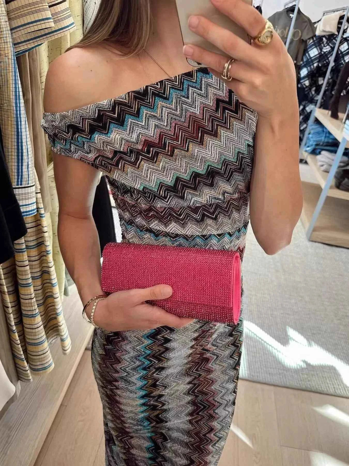 TEEK - One-Shoulder Zigzag Knit Maxi Dress DRESS TEEK Trend