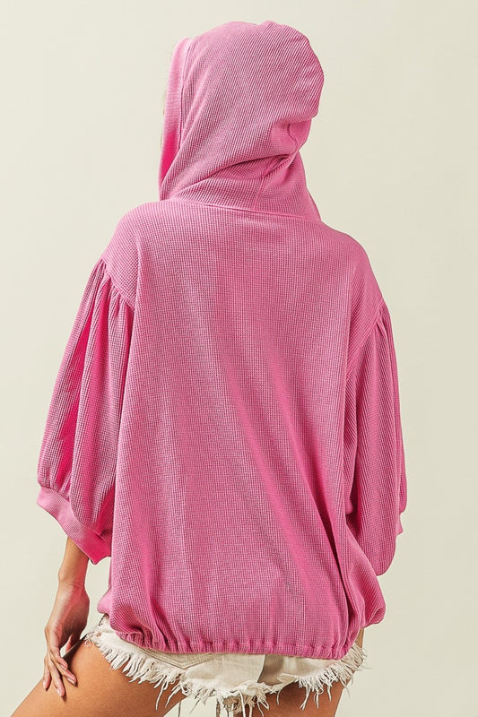 TEEK - Fuchsia Waffle-Knit Big Sleeved Half Zip Hoodie TOPS TEEK Trend