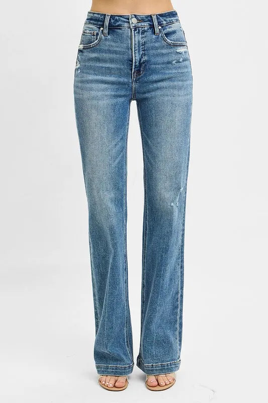 TEEK - Medium Wash Distressed Detail Bootcut Jeans JEANS TEEK Trend