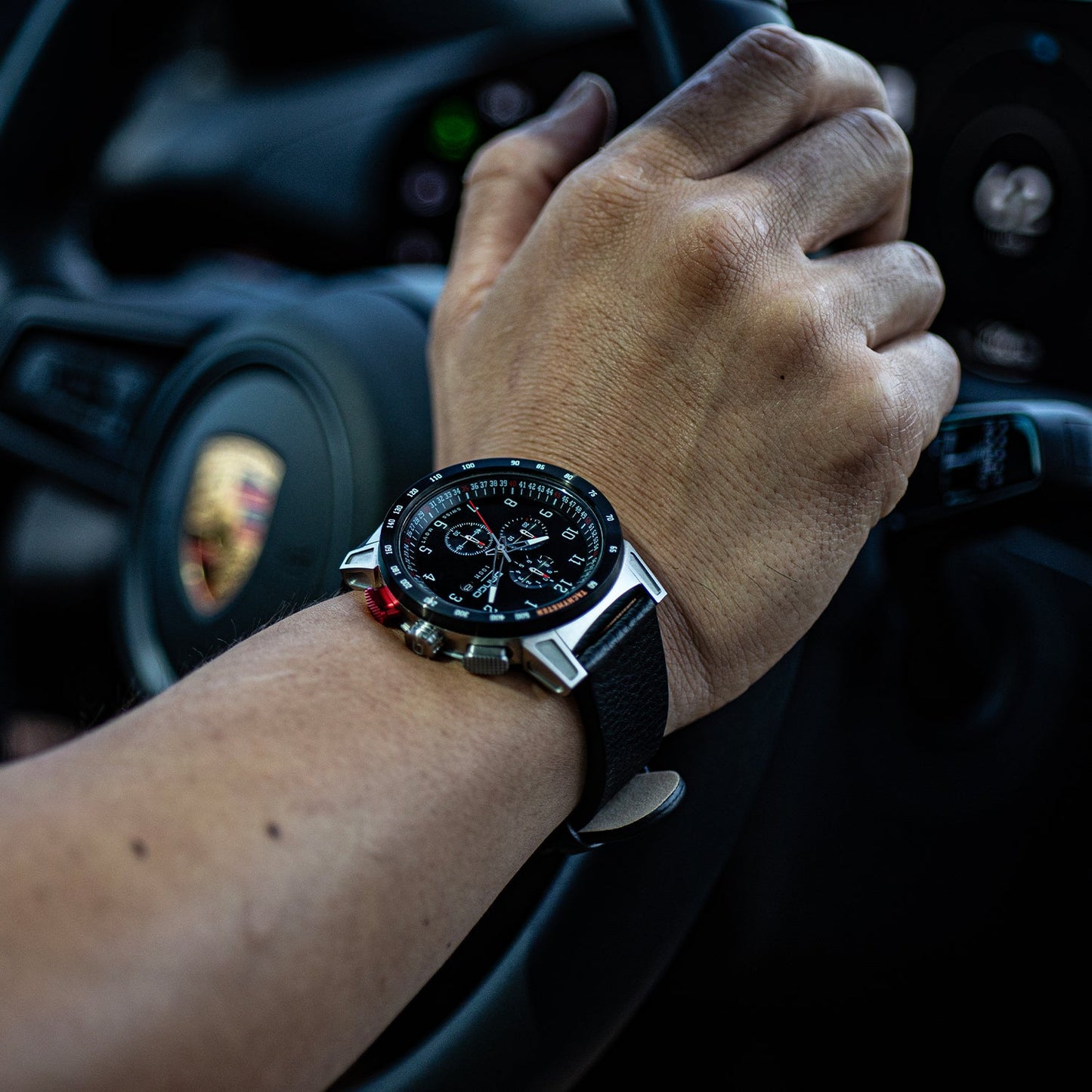 TEEK - MENS CR-01 - CHRONO WATCH ITALIAN LEATHER STRAP - JET BLACK WATCH TEEK D