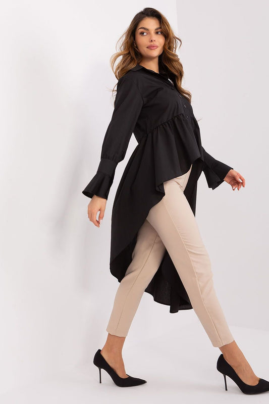 TEEK - Black Ruffle Tail Long Sleeve Shirt TOPS TEEK MH