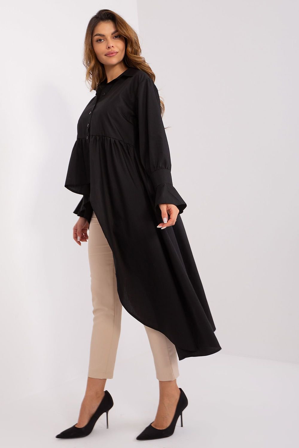 TEEK - Black Ruffle Tail Long Sleeve Shirt TOPS TEEK MH