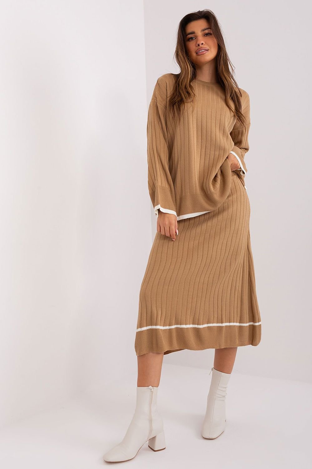 TEEK - 3 Line Contrast Top Skirt Set SET TEEK MH brown One Size