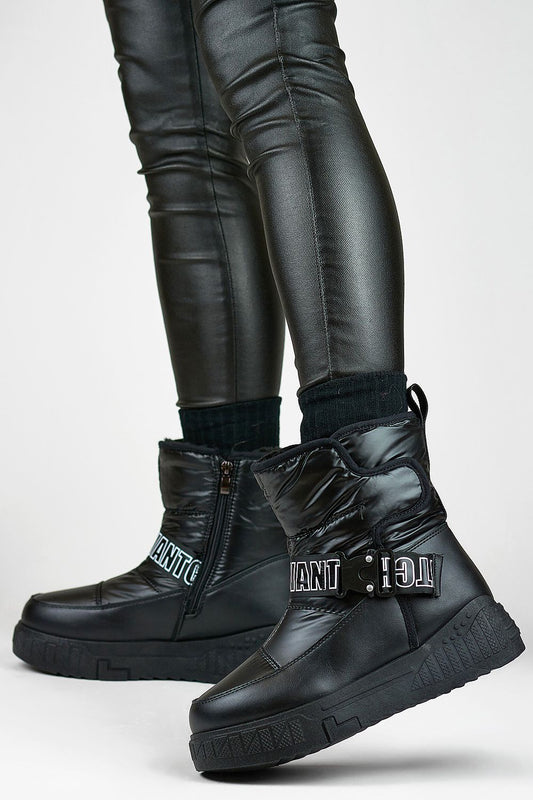 TEEK - Black Buckle Belt Snow Boots