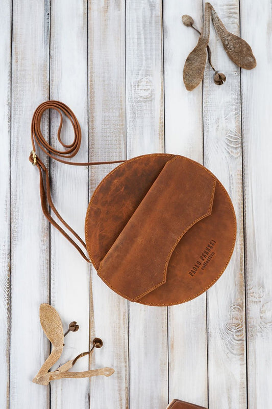 TEEK - Round Natural Leather Front Flap Bag