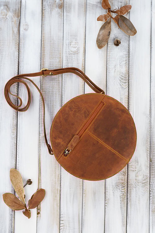 TEEK - Round Natural Leather Front Flap Bag BAG TEEK MH
