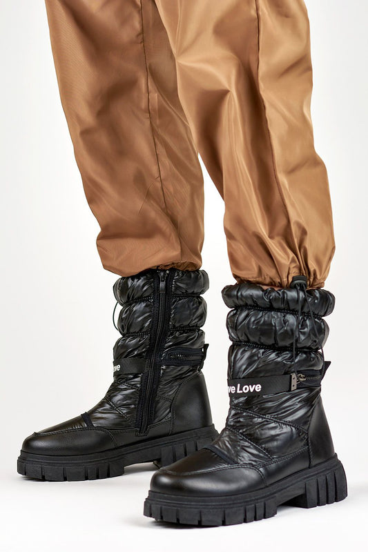 TEEK - Black Drawstring Belted Snow boots