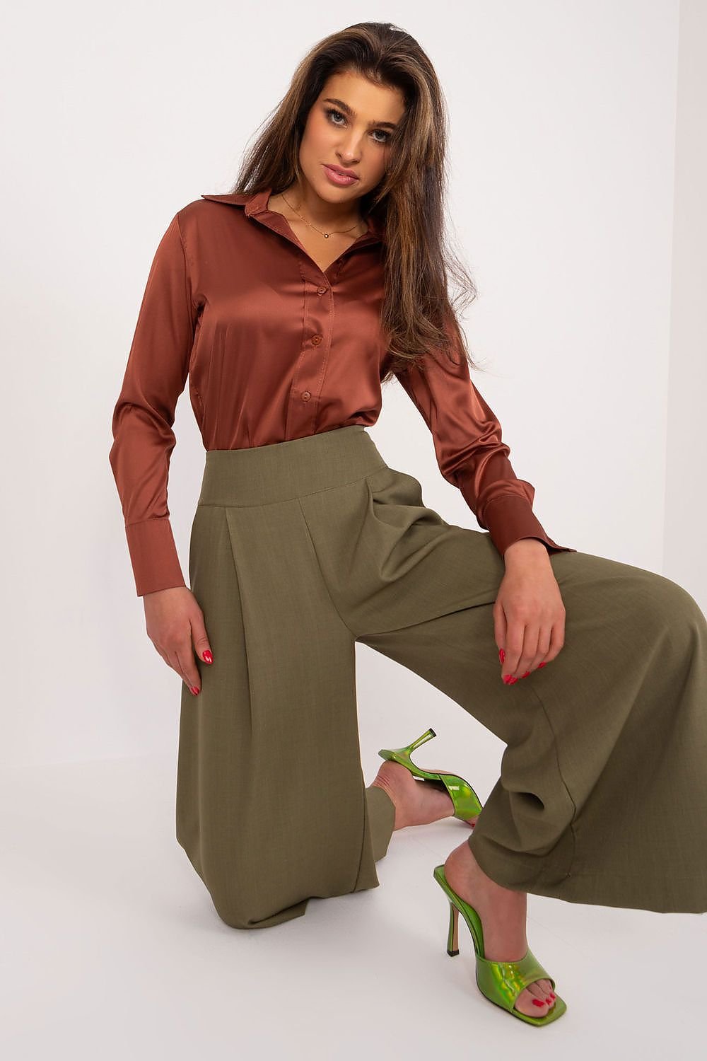 TEEK - Green Wide Solid Culotte Trousers PANTS TEEK MH