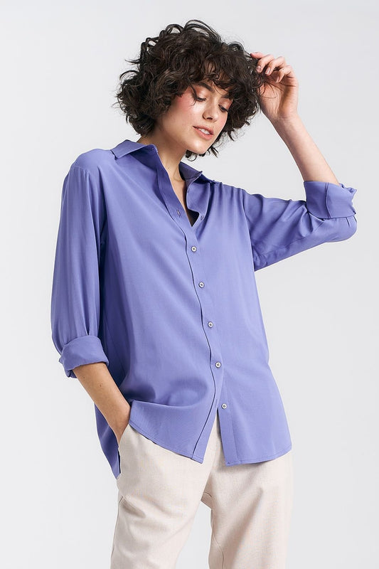 TEEK - Cotton Button-Down Long-Sleeved Shirt TOPS TEEK MH violet M 36
