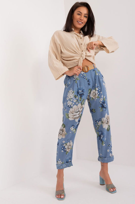 TEEK - Floral Print Belted Ttrousers PANTS TEEK MH blue One Size