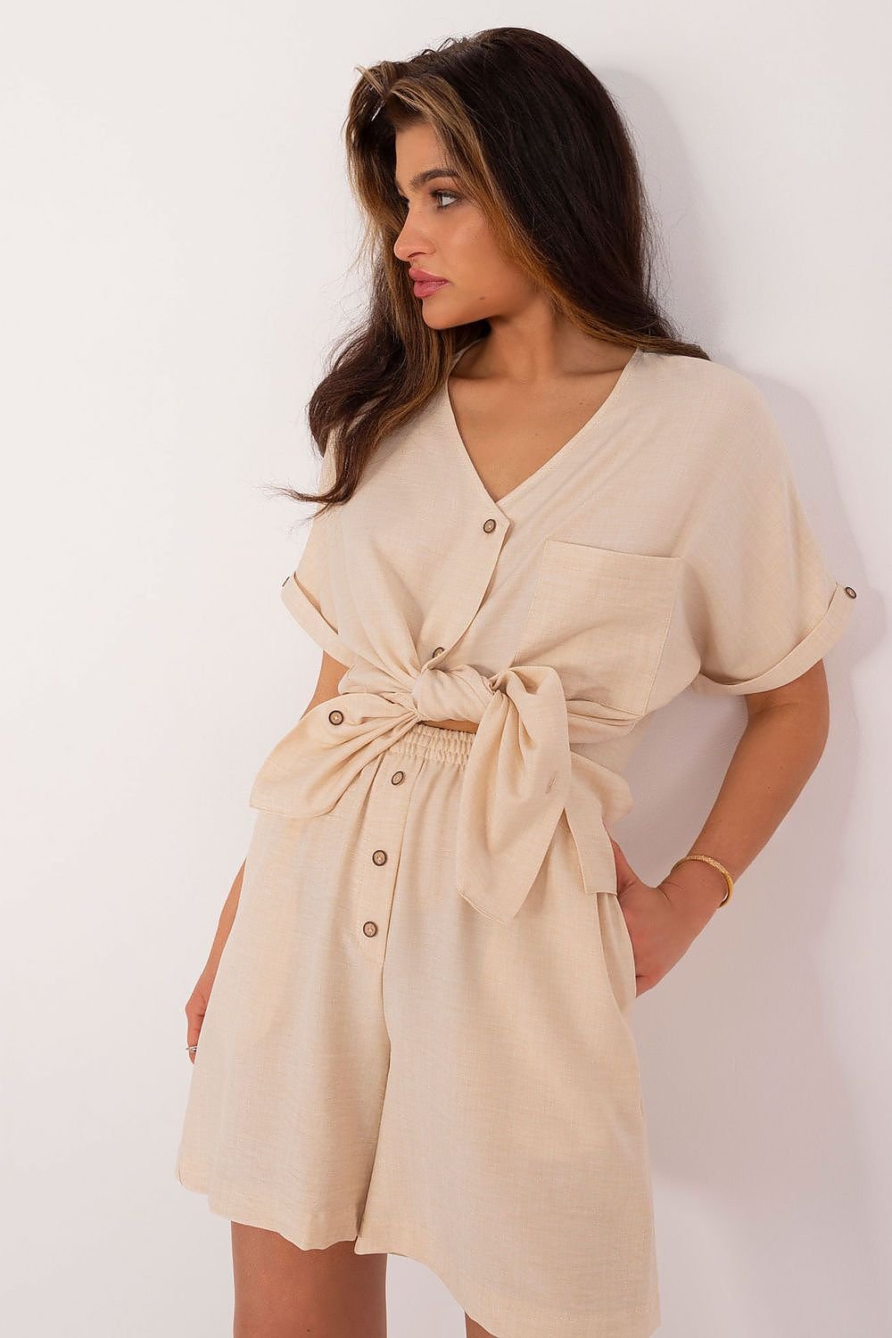 TEEK - Button Up Shirt Pocketed Shorts Set SET TEEK MH