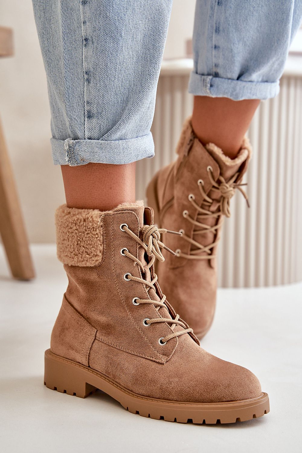 TEEK - Laced Fuzz Ankle Booties SHOES TEEK MH brown 6
