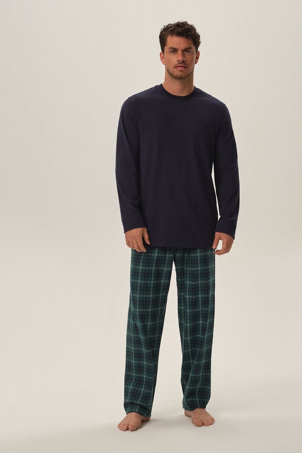 TEEK - Plain Top Plaid Bottoms Pajamas PAJAMA TEEK MH navy blue M