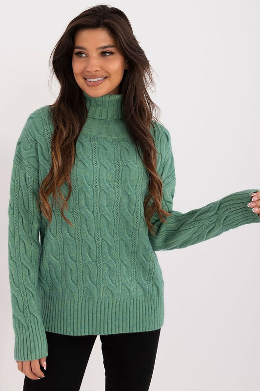 TEEK - Knitted Textured Turtleneck SWEATER TEEK MH green One Size