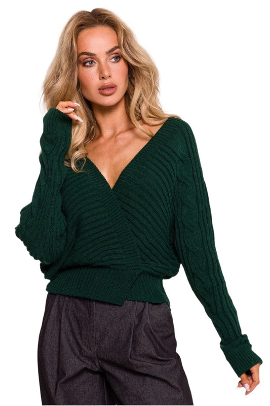 TEEK - Deep Ribbed Wide V-Neck Sweater TOPS TEEK MH green One Size