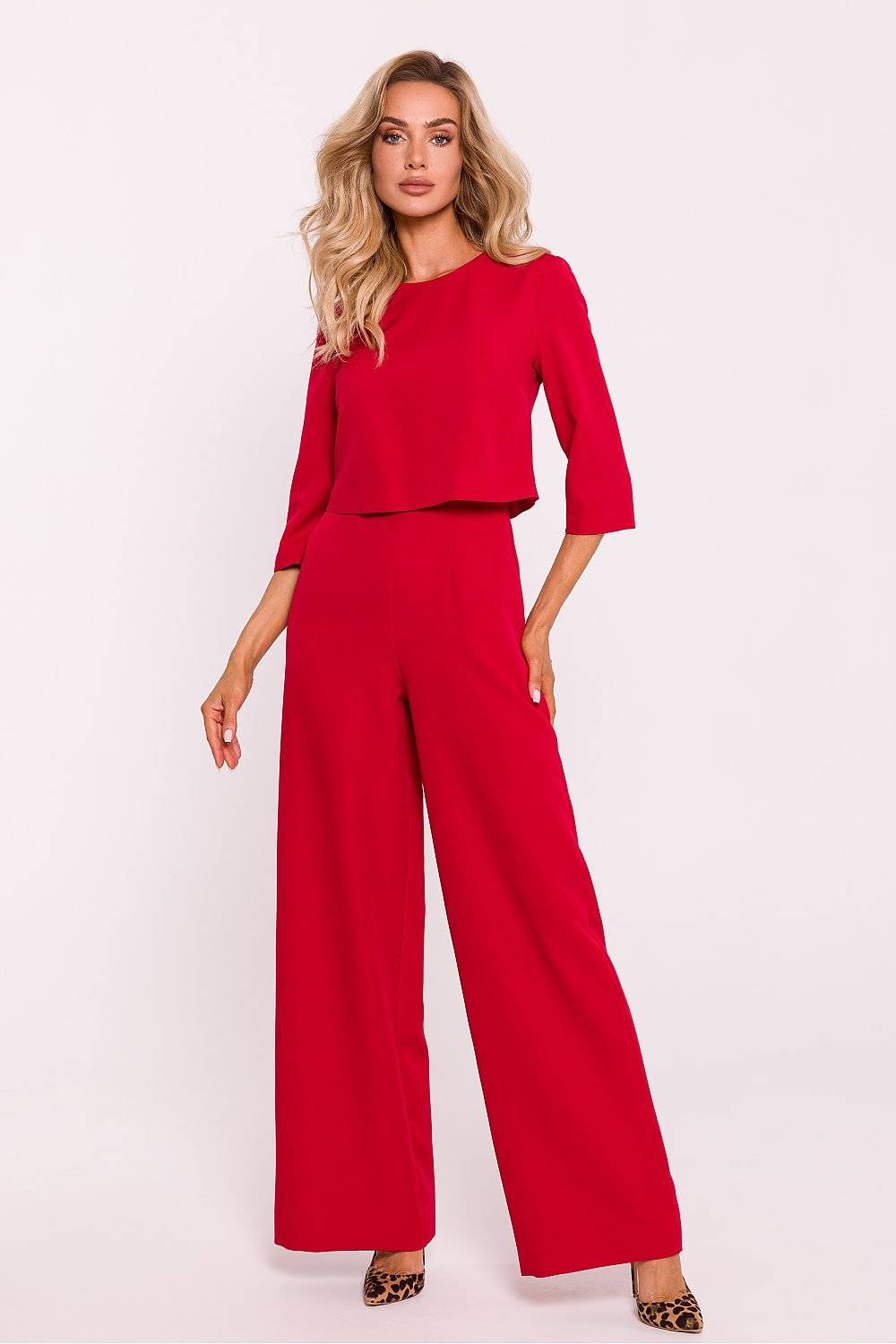 TEEK - Cropped Suit Top Flared Leg Jumpsuit JUMPSUIT TEEK MH red S