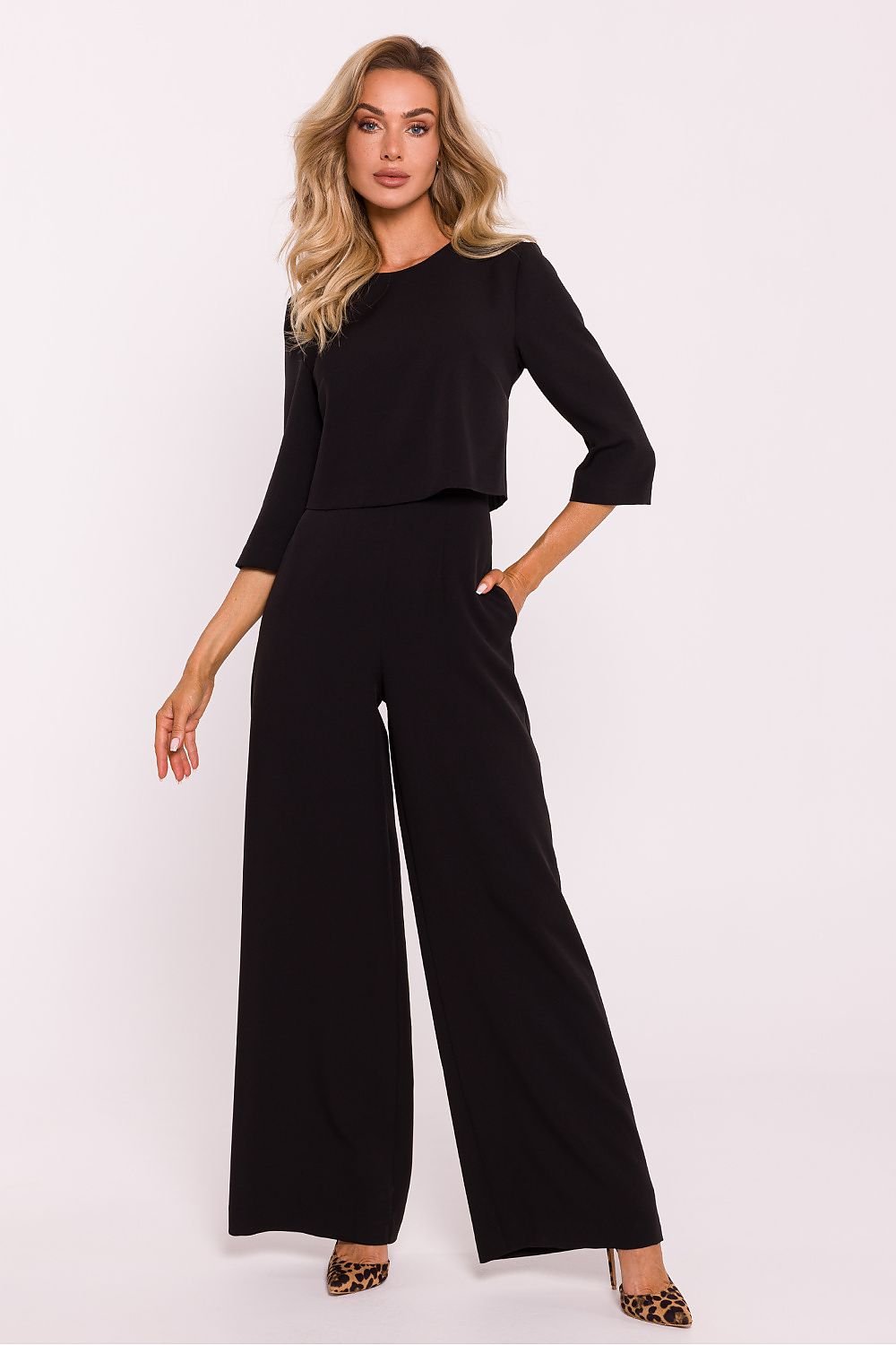 TEEK - Cropped Suit Top Flared Leg Jumpsuit JUMPSUIT TEEK MH black S
