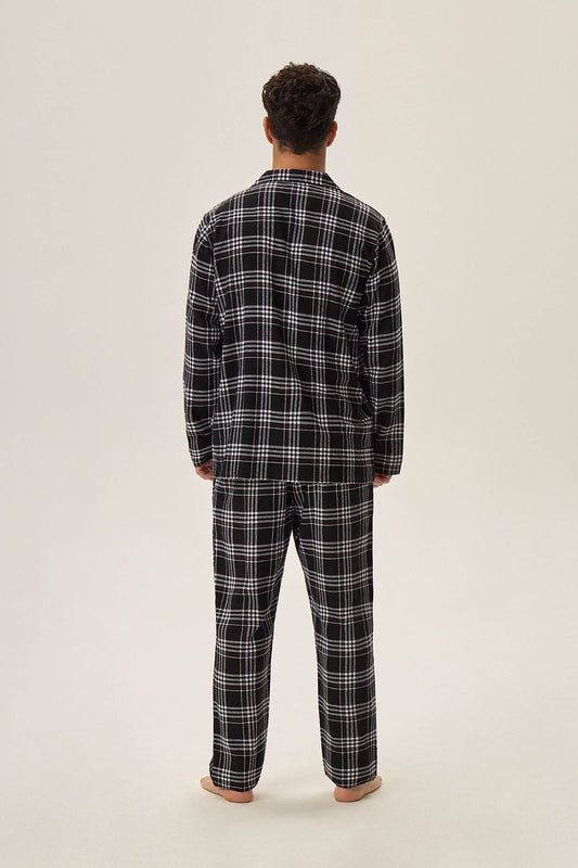 TEEK - Mens Classic Plaid Black Buttoned Top Pajamas SLEEPWEAR TEEK MH