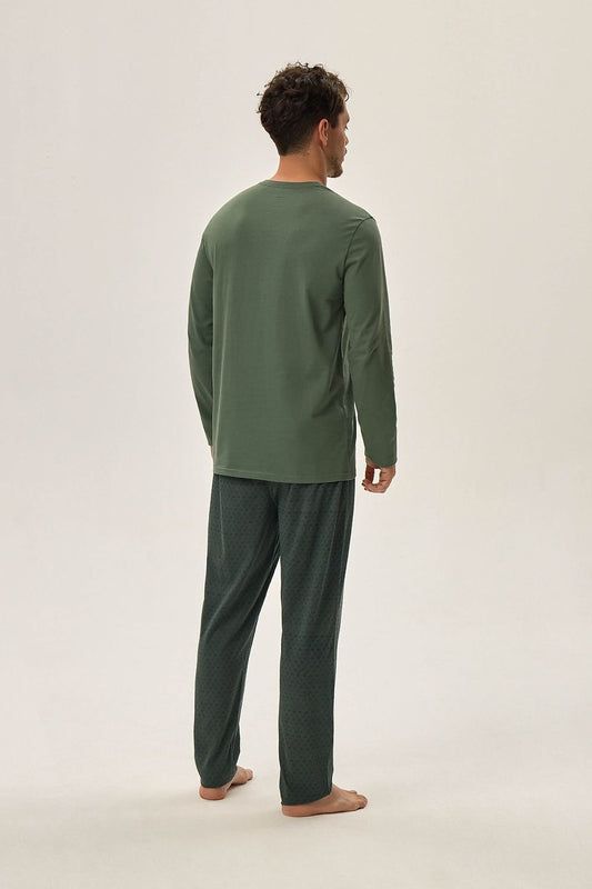 TEEK - Mens Chest Button Long Sleeve Top Pants Pajama Set SLEEPWEAR TEEK MH