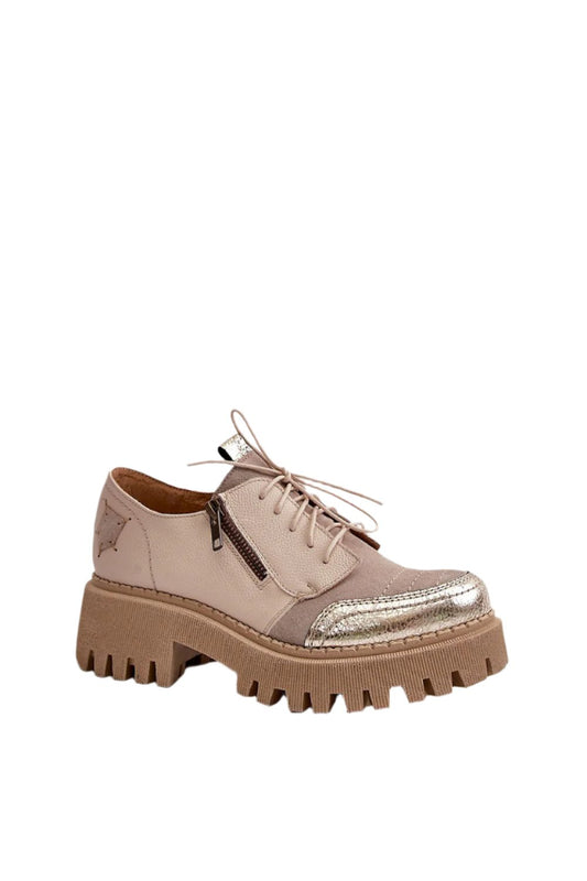 TEEK - Beige Zip Side Laced Lifted Shoes SHOES TEEK MH 6.