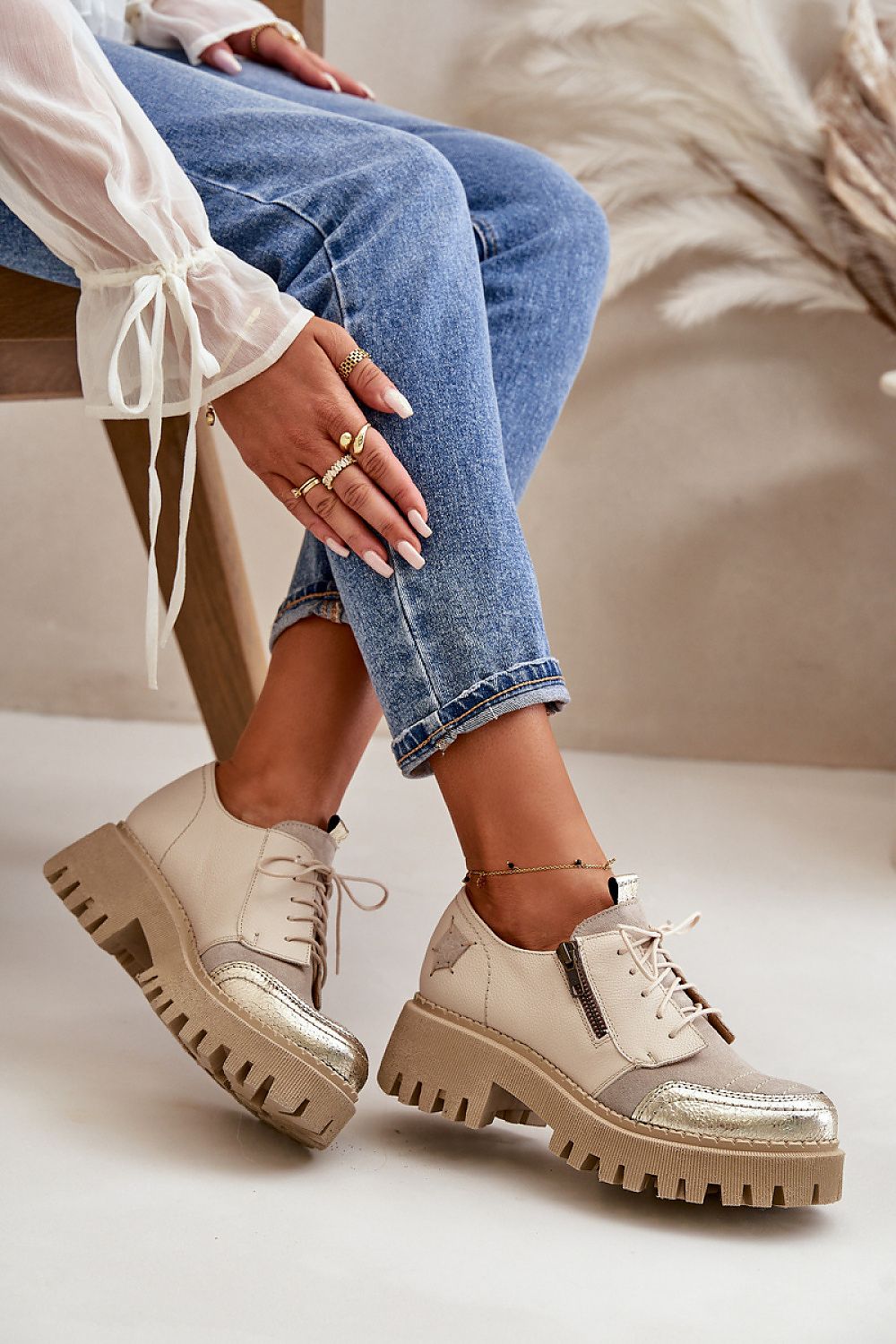 TEEK - Beige Zip Side Laced Lifted Shoes SHOES TEEK MH