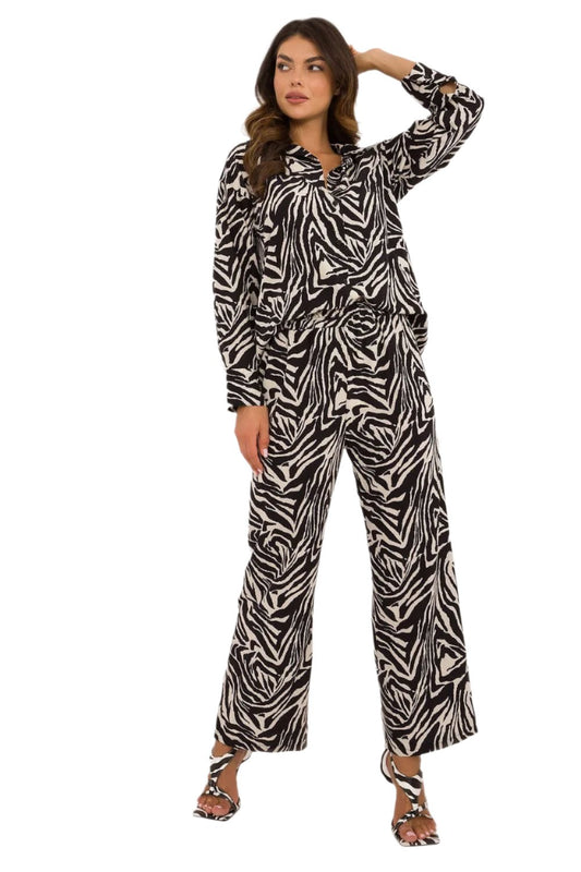 TEEK - Another Animal Patterned Button-Down Top Casual Pants Set SET TEEK MH