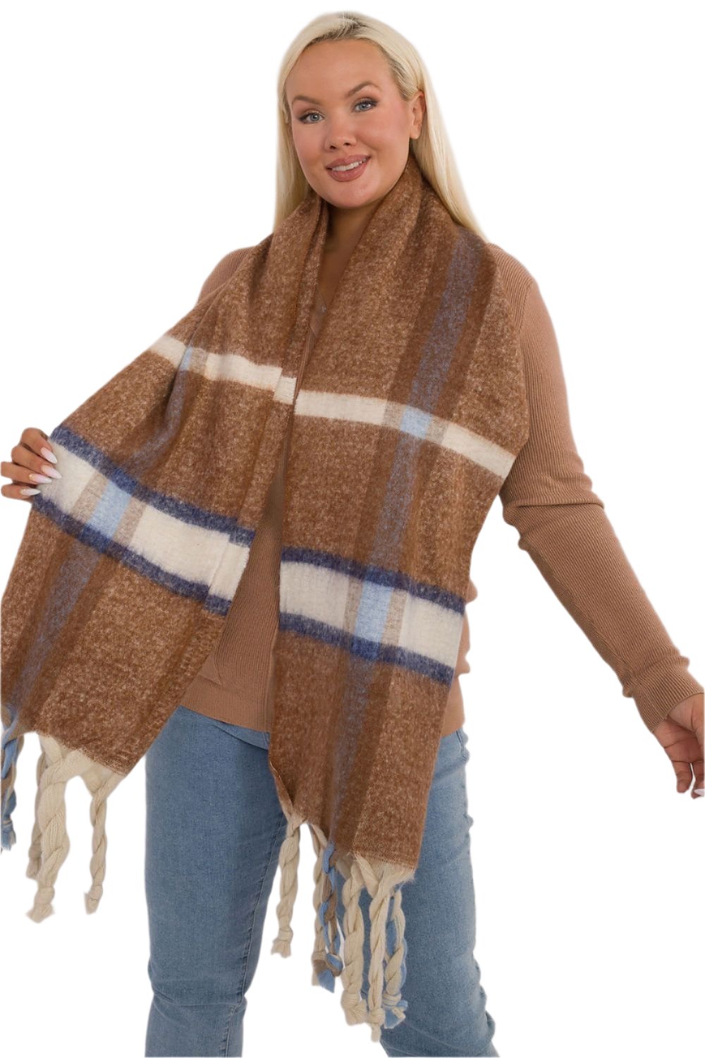 TEEK - Big Plaid Fringe Scarf SCARF TEEK MH brown