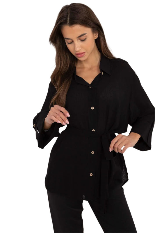 TEEK - Buttoned Belted Shirt TOPS TEEK MH black S/M