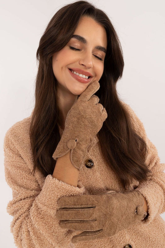 TEEK - Flowers Finger Notched Button Gloves GLOVES TEEK MH brown S/M