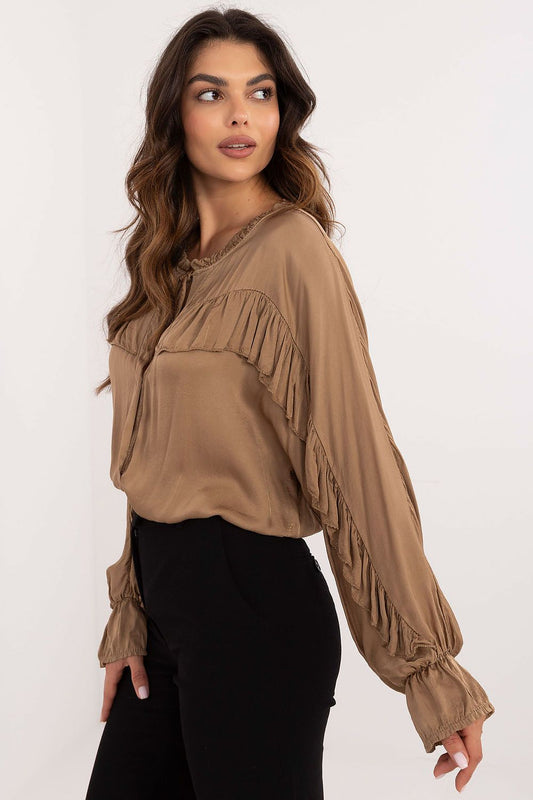 TEEK - Brown Dame Drip Long Sleeve Blouse TOPS TEEK MH One Size