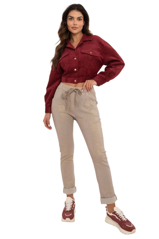 TEEK - Shiny Drawstring Pocketed Trousers PANTS TEEK MH beige One Size