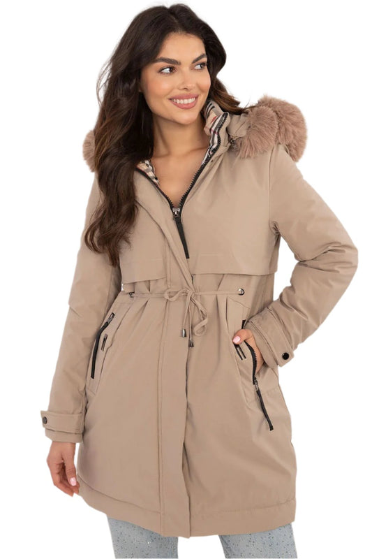 TEEK - Waist Pull Plush Hooded Coat COAT TEEK MH beige S
