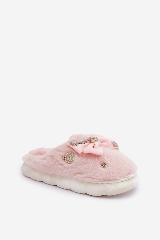 TEEK - Bejeweled Ribbon Bow Fluff Slippers TEEK MH