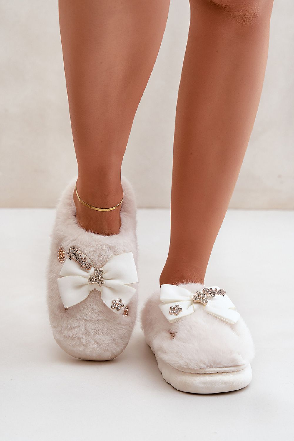 TEEK - Bejeweled Ribbon Bow Fluff Slippers TEEK MH