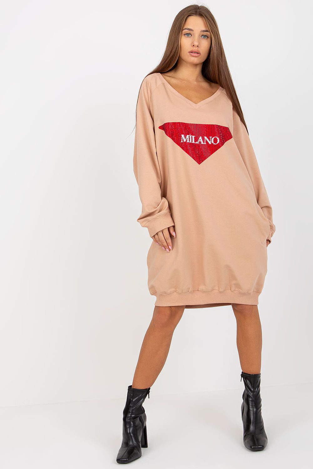 TEEK - Pocketed Milano Print Sweatshirt Dress DRESS TEEK MH