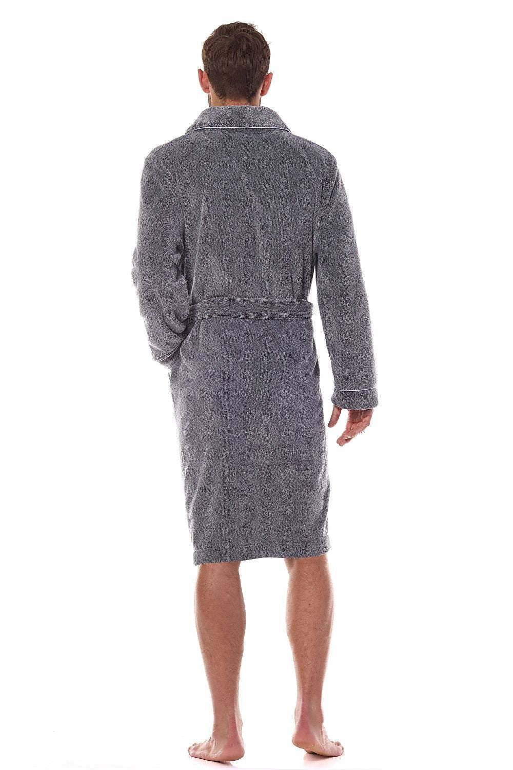 TEEK - Mens Grey Piped White Pocketed Belted Bathrobe ROBE TEEK MH