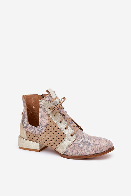 TEEK - Luxury Beige Floral Mixed Media Maciejka Zipped Boots SHOES TEEK MH