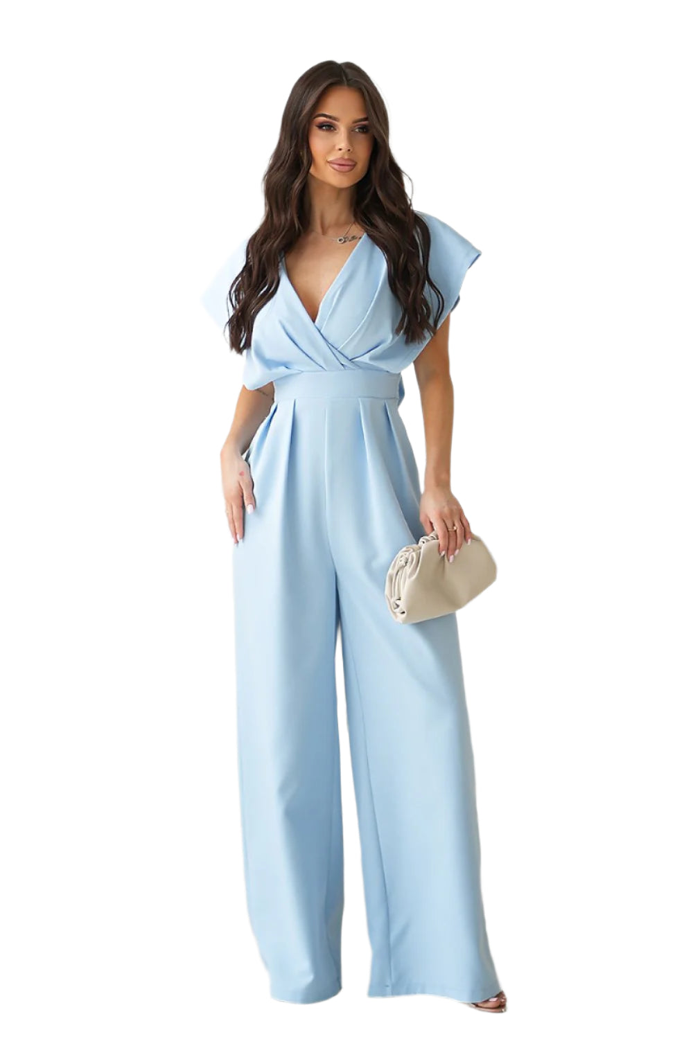 TEEK - Blue V-Neck Ruffled Shoulder Jumpsuit JUMPSUIT TEEK MH S 36