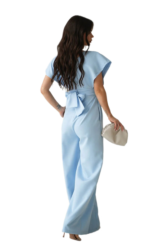 TEEK - Blue V-Neck Ruffled Shoulder Jumpsuit JUMPSUIT TEEK MH